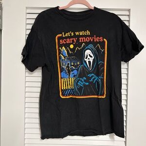 Vintage Black Graphic Tee with Scary Movie Print